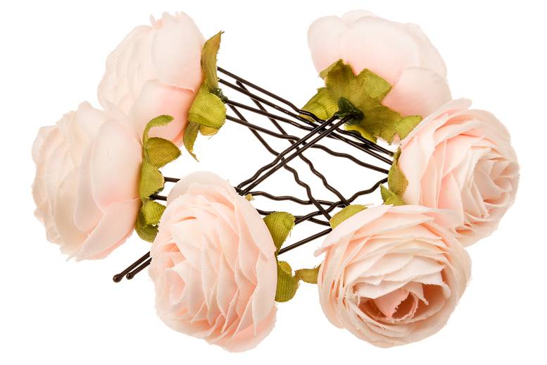 Шпильки "Розы с листочками". Цвет нежно-персиковый.