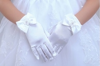 Перчатки на 5 пальцев. Цвет белый. - Детские нарядные платья