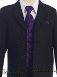 Костюм для мальчика. 5 частей. Цвет черный с фиолетовыми жилеткой и галстуком. - Детские нарядные платья