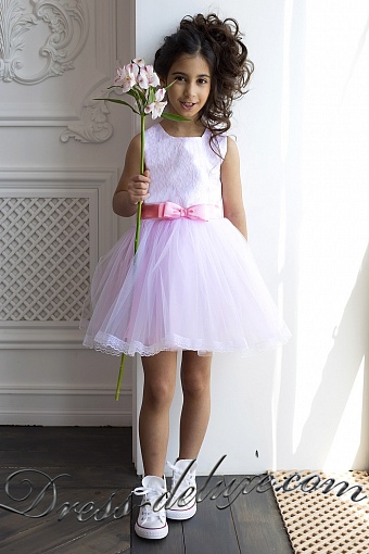 Платье "Кристина". Цвет белый/розовый. - Детские нарядные платья