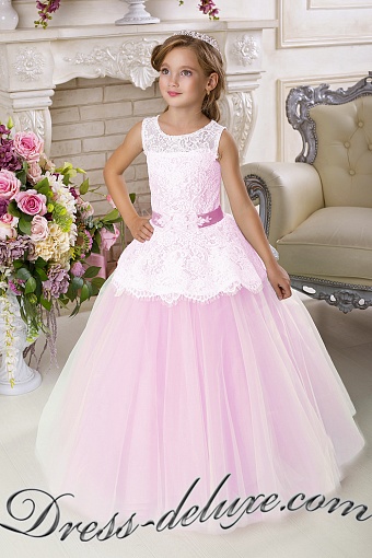 Платье Дороти.  Цвет белый/розовый - Детские нарядные платья